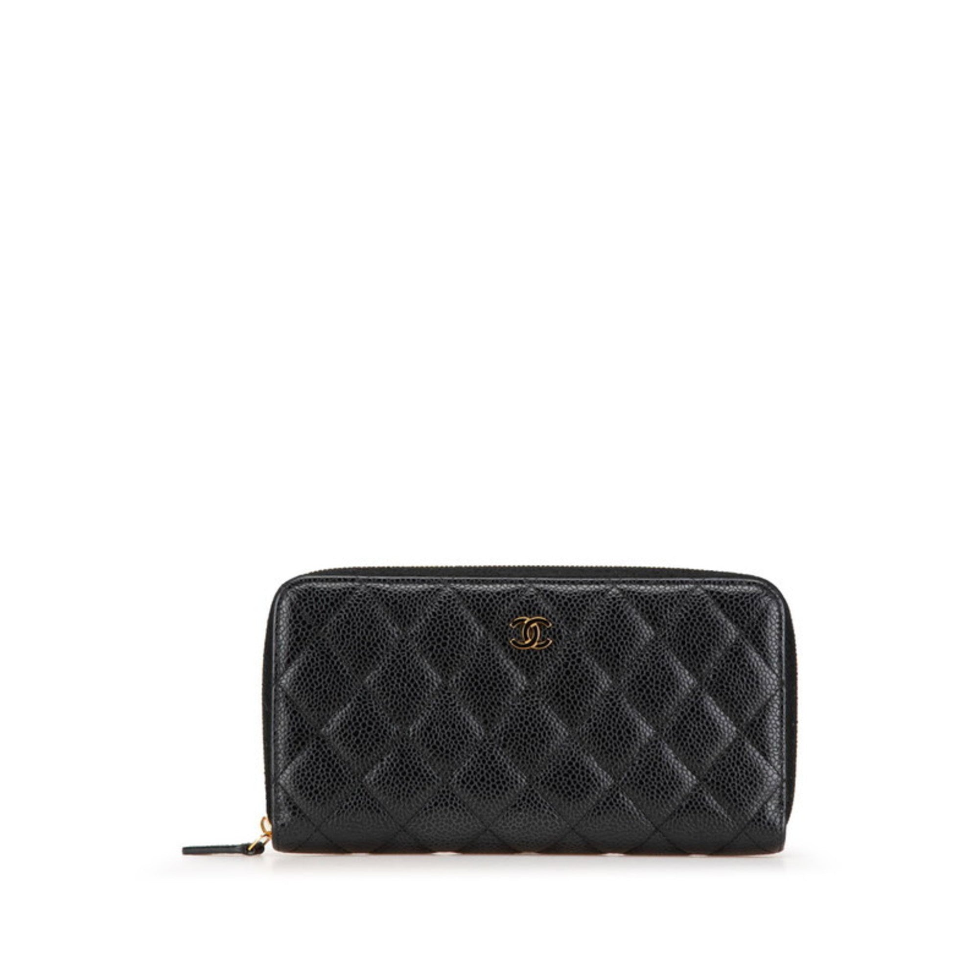 Chanel Black Grained Calfskin Long Wallet (Bi-Fold) (Pre-Owned)