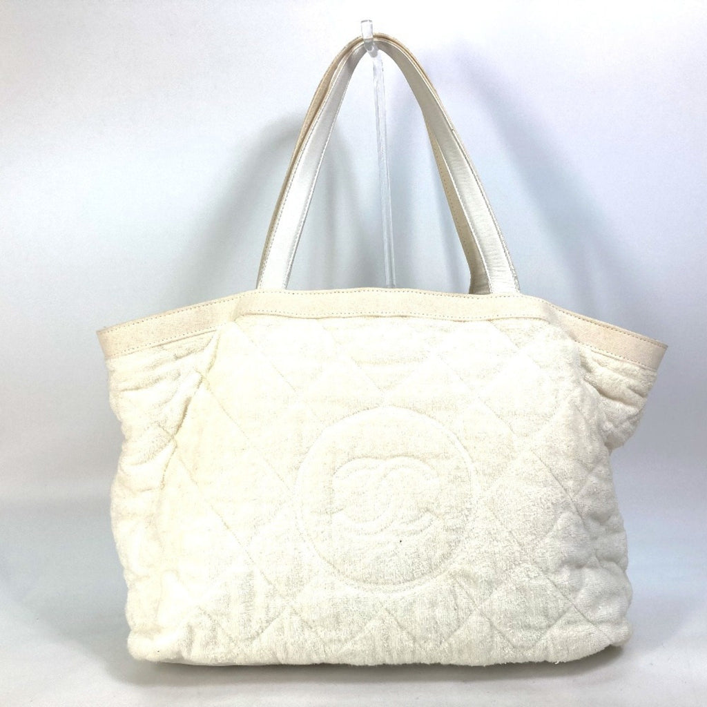 Chanel White Cotton Leather Beach Bag Shoulder Bag Tote Bag (Pre-Owned)