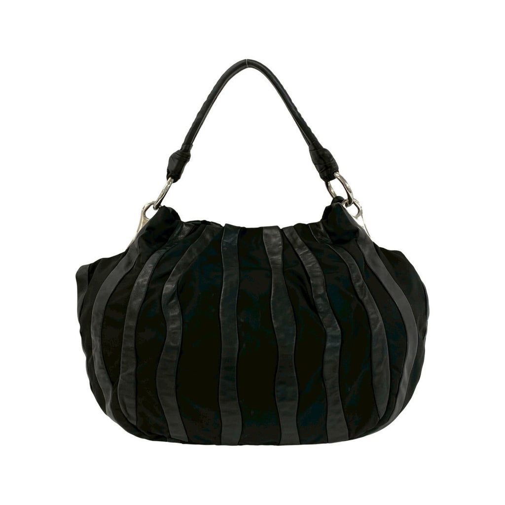 Prada Black Nylon Leather Handbag Shoulder Bag Tote Bag (Pre-Owned)
