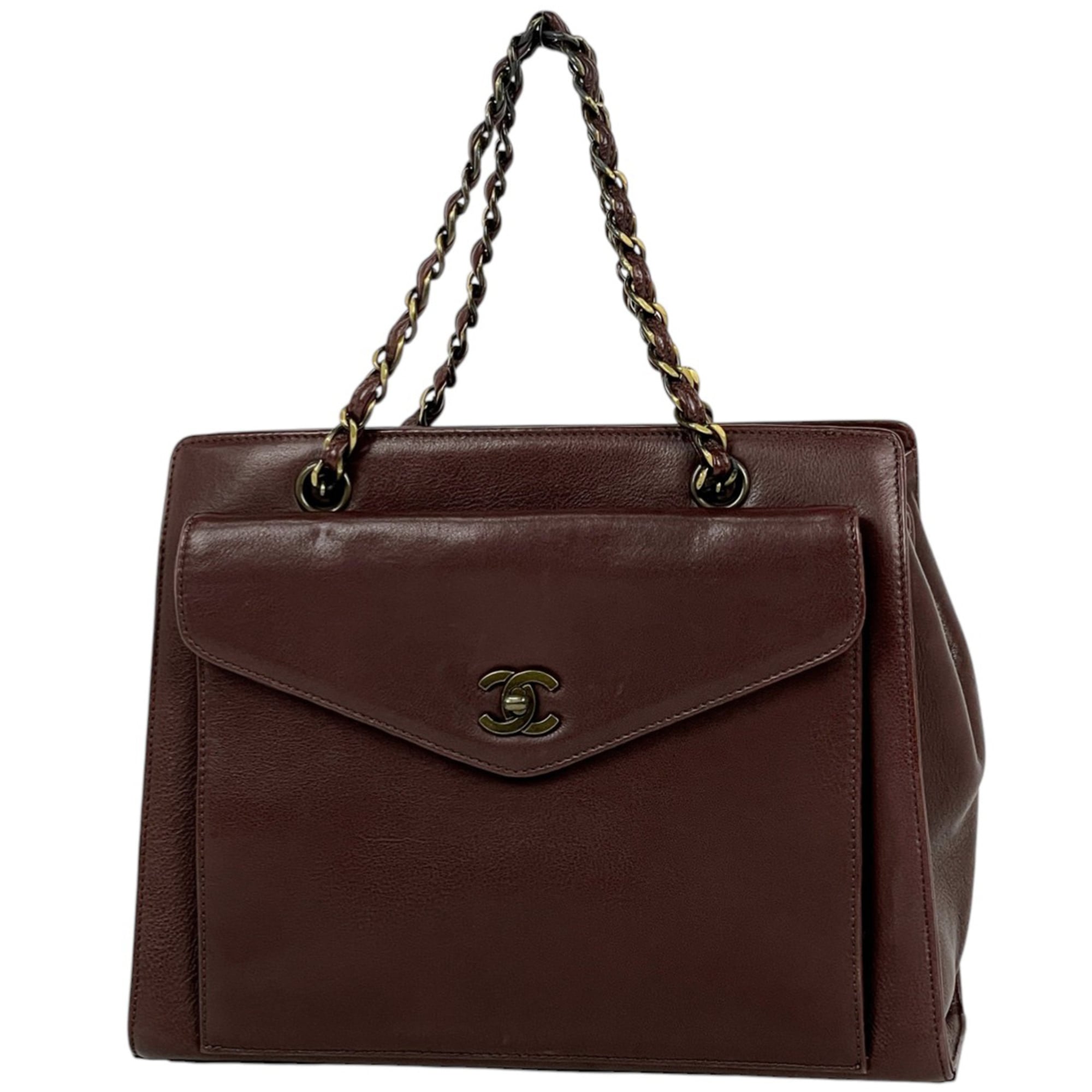 Chanel Brown Leather Handbag Tote Bag (Pre-Owned)