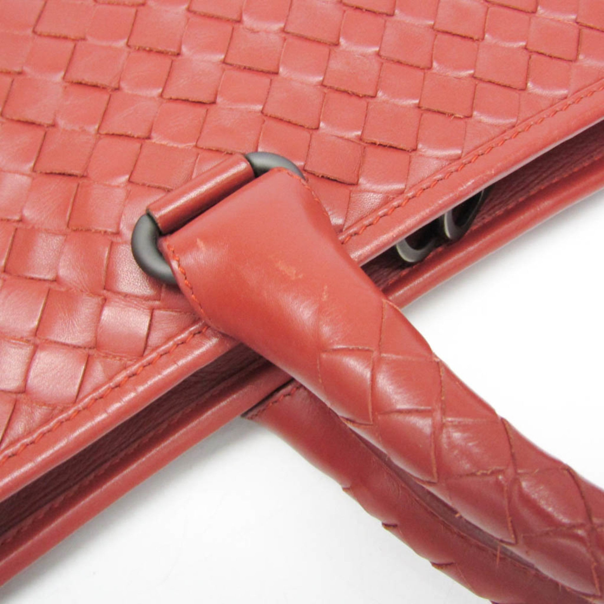 Bottega Veneta Soft Slim Briefcase Intrecciato Nappa Red Leather Briefcase Bag (Pre-Owned)