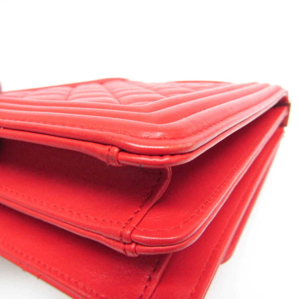 Chanel Boy Chanel Red Color Leather Shoulder Bag (Pre-Owned)