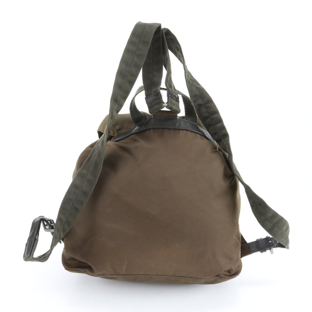 Prada Brown Green Khaki Nylon Leather Backpack (Pre-Owned)