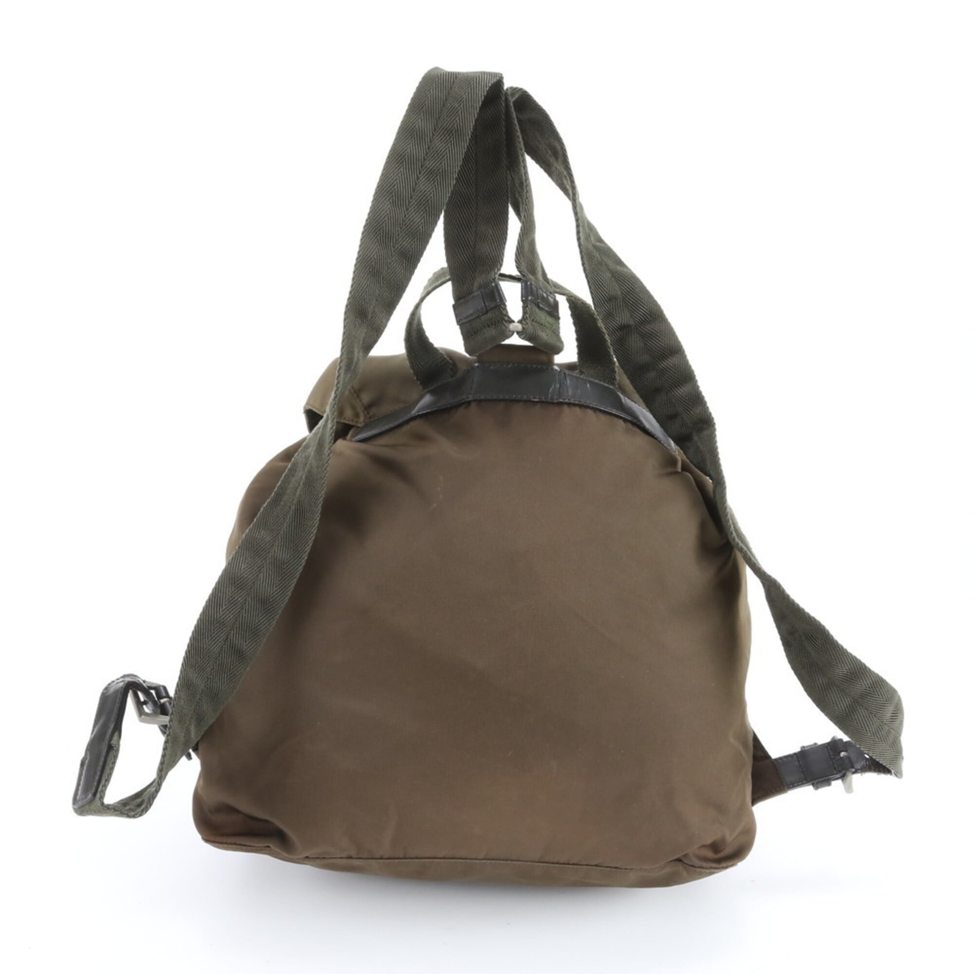 Prada Brown Green Khaki Nylon Leather Backpack (Pre-Owned)