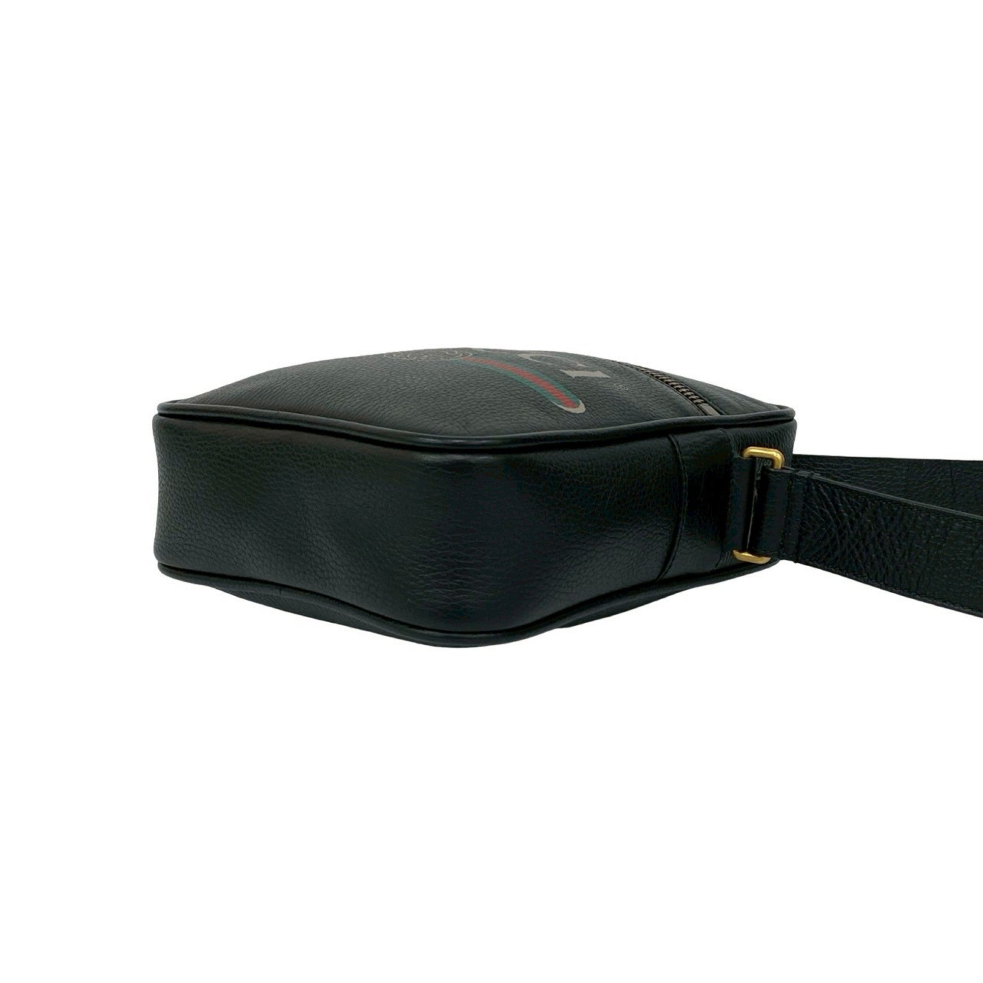 Gucci Black Green Red Color Leather Messenger Bag Pochette Shoulder Bag (Pre-Owned)