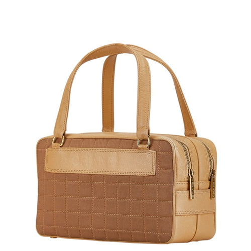 Chanel Beige Brown Canvas Leather Handbag (Pre-Owned)
