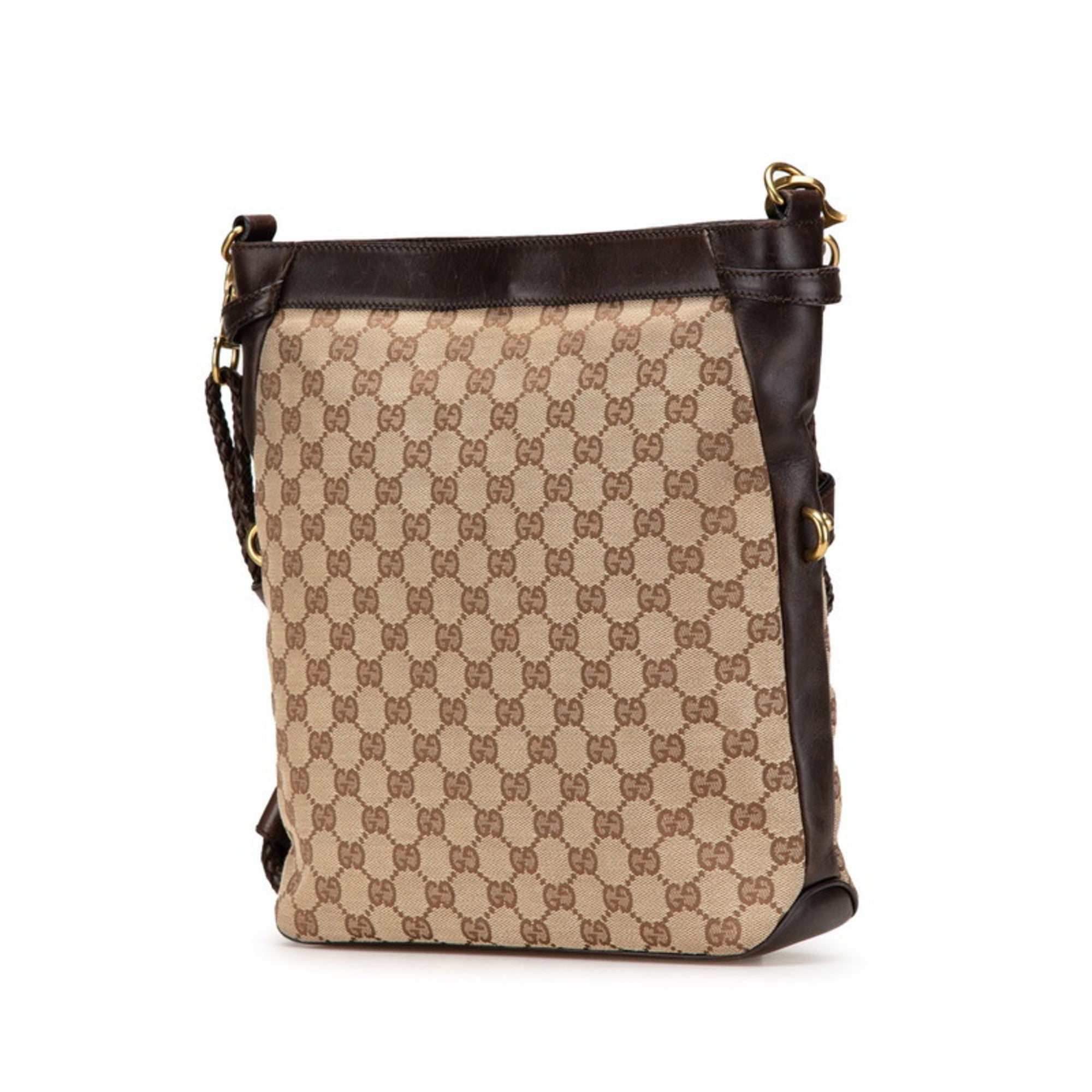 Gucci Beige Brown Canvas Leather Shoulder Bag (Pre-Owned)