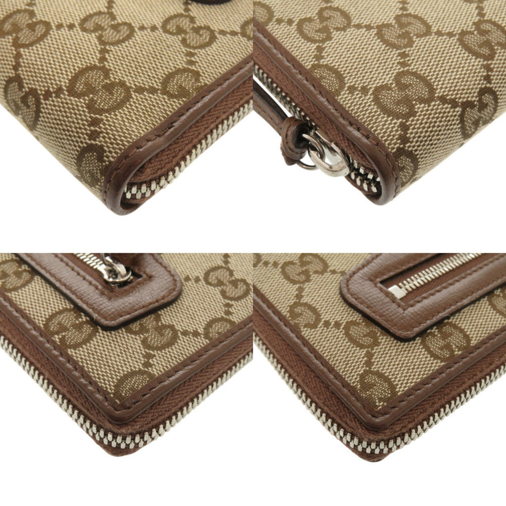 Gucci Beige Brown Gg Canvas Leather Long Wallet (Bi-Fold) (Pre-Owned)