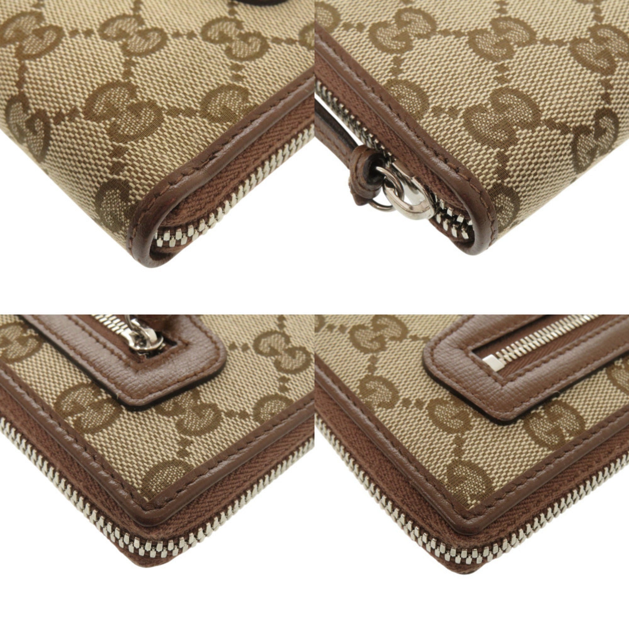 Gucci Beige Brown Gg Canvas Leather Long Wallet (Bi-Fold) (Pre-Owned)