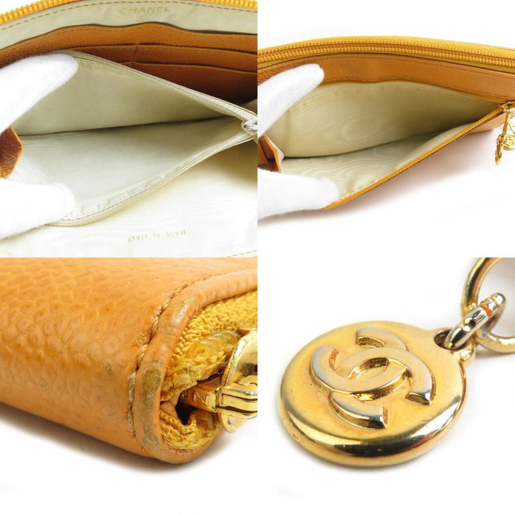 Chanel Orange Grained Calfskin Long Wallet (Bi-Fold) (Pre-Owned)