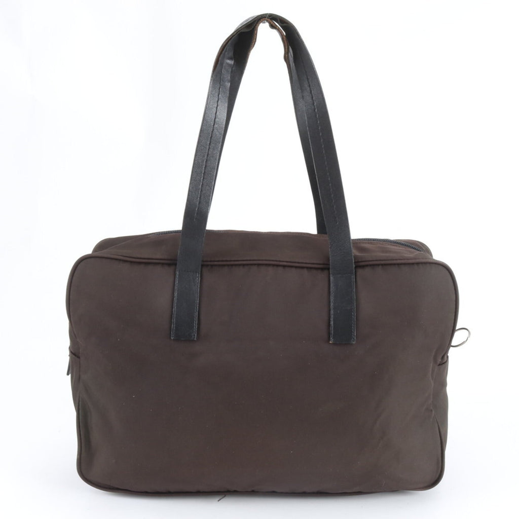 Prada Brown Nylon Leather Handbag Tote Bag (Pre-Owned)