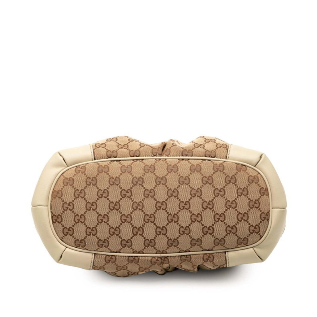 Gucci Beige White Canvas Leather Handbag Shoulder Bag (Pre-Owned)