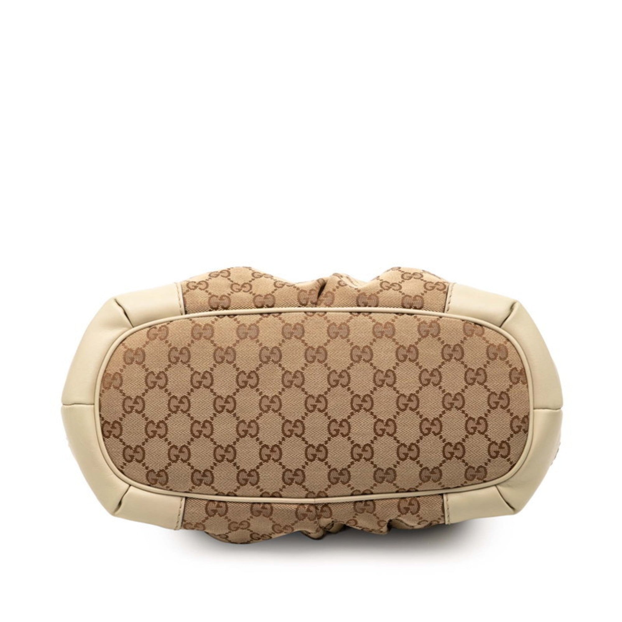 Gucci Beige White Canvas Leather Handbag Shoulder Bag (Pre-Owned)