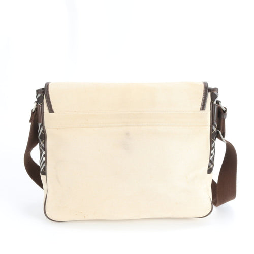 Burberry Beige Brown Leather Canvas Shoulder Bag (Pre-Owned)