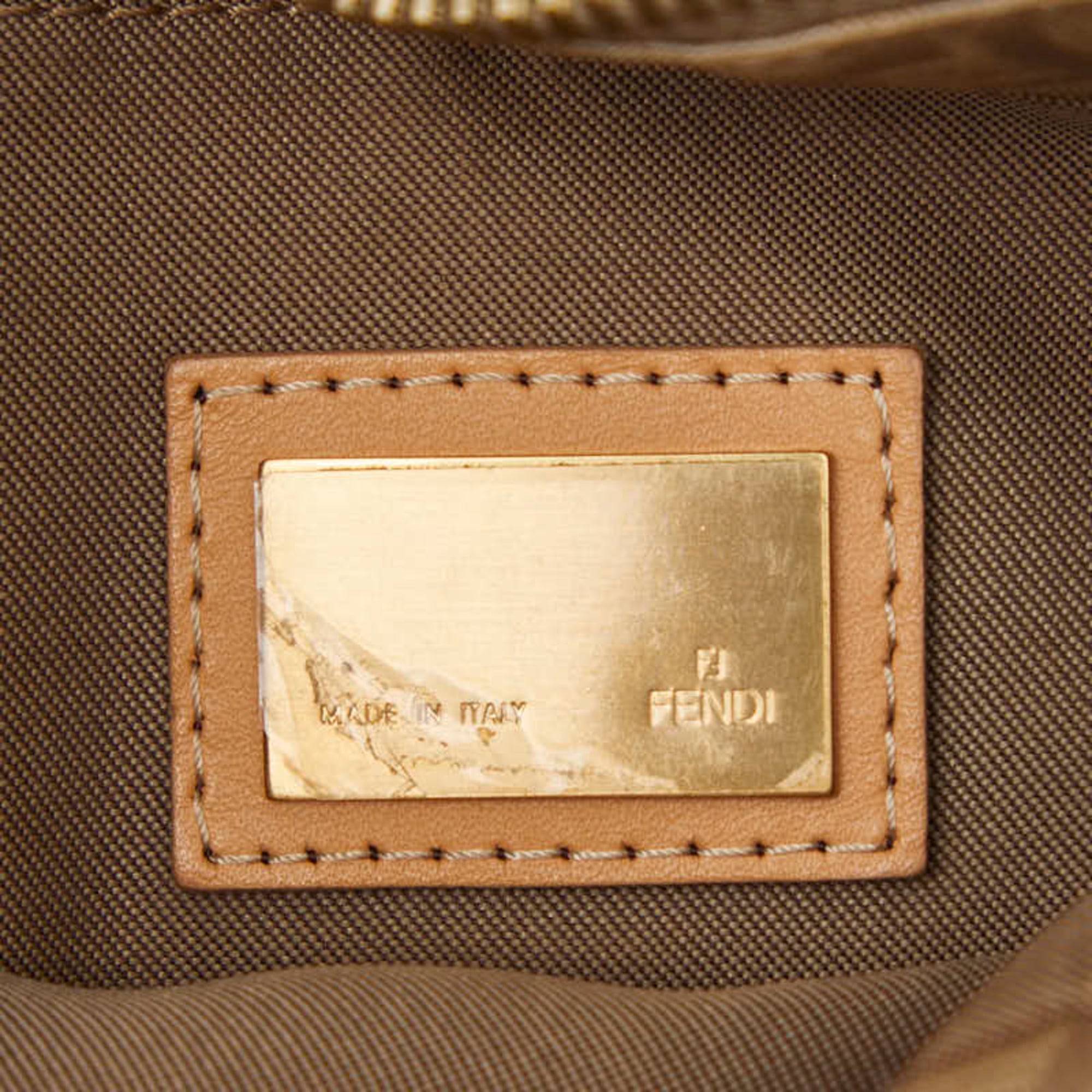 Fendi Beige Nylon Leather Handbag Tote Bag (Pre-Owned)