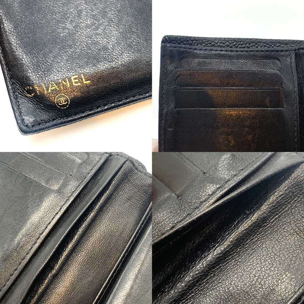 Chanel Black Grained Calfskin Wallet (Bi-Fold) (Pre-Owned)