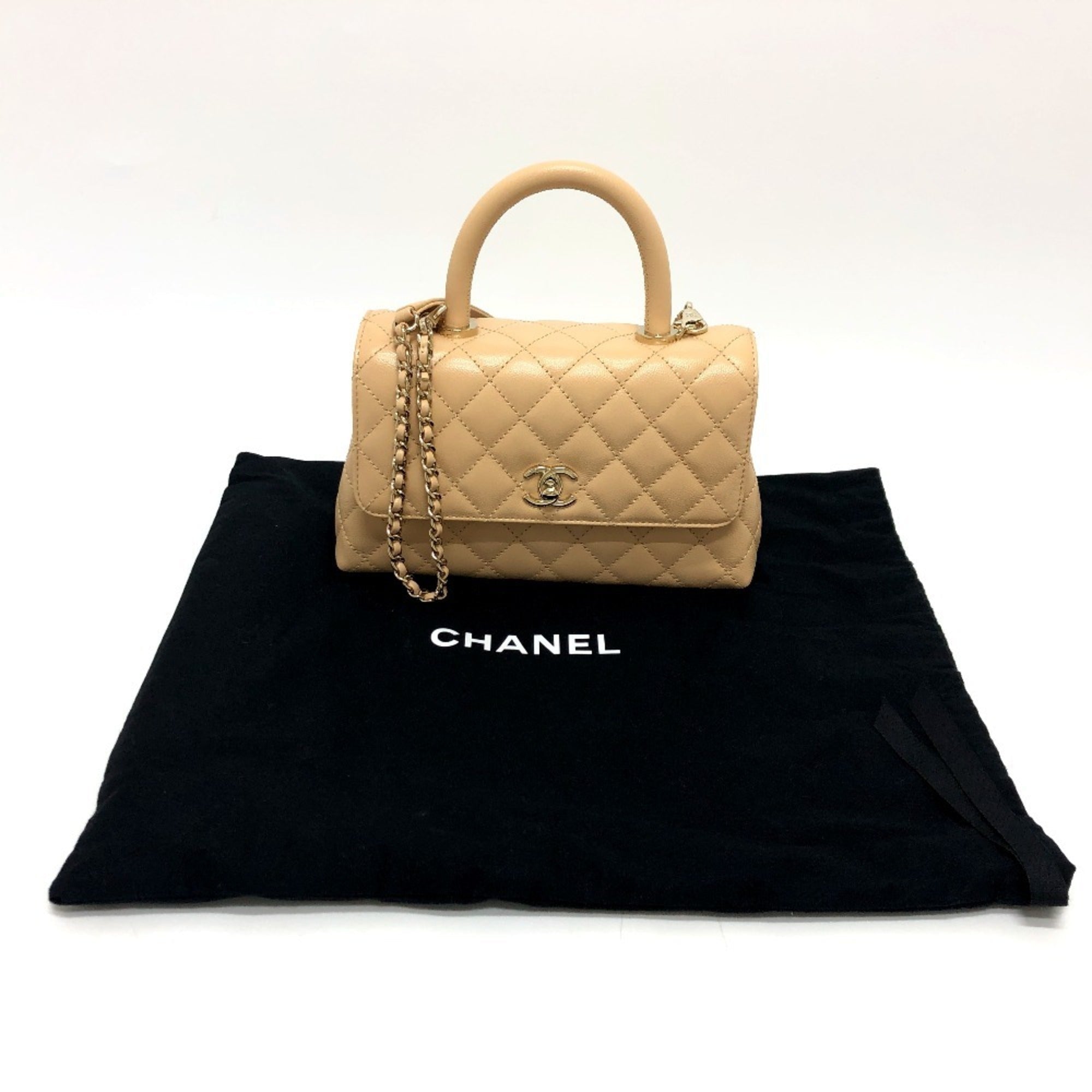 Chanel Beige Grained Calfskin Handbag Shoulder Bag (Pre-Owned)