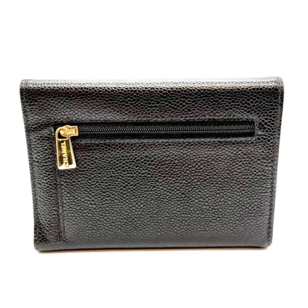 Chanel Black Grained Calfskin Wallet (Tri-Fold) (Pre-Owned)