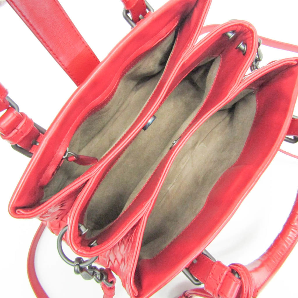 Bottega Veneta Roma Bag Intrecciato Nappa Red Leather Shoulder Bag Bag (Pre-Owned)