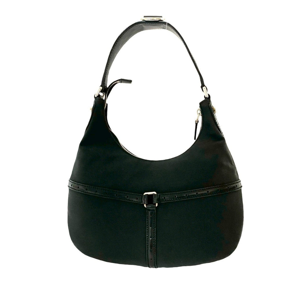 Gucci Black Leather Canvas Handbag Shoulder Bag (Pre-Owned)