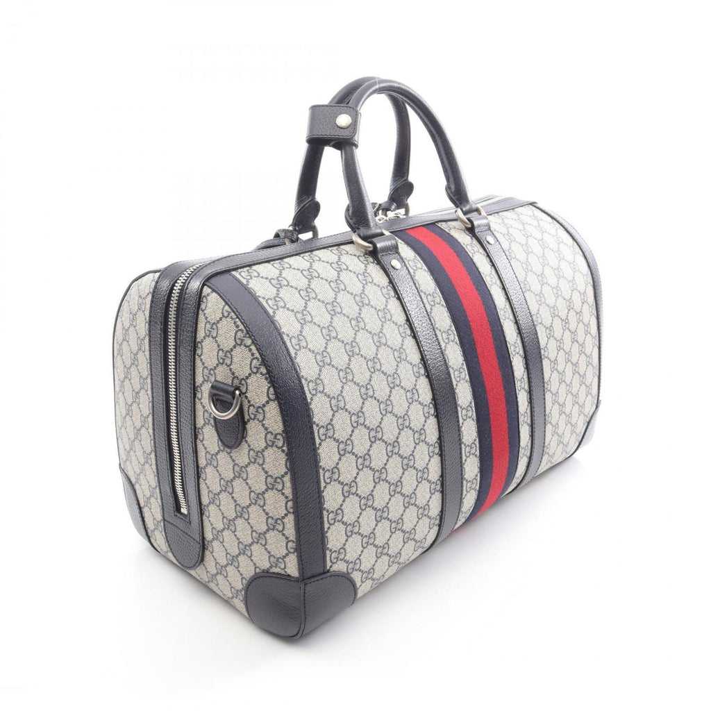 Gucci Ivory Navy Pvc Leather Boston Bag (Pre-Owned)