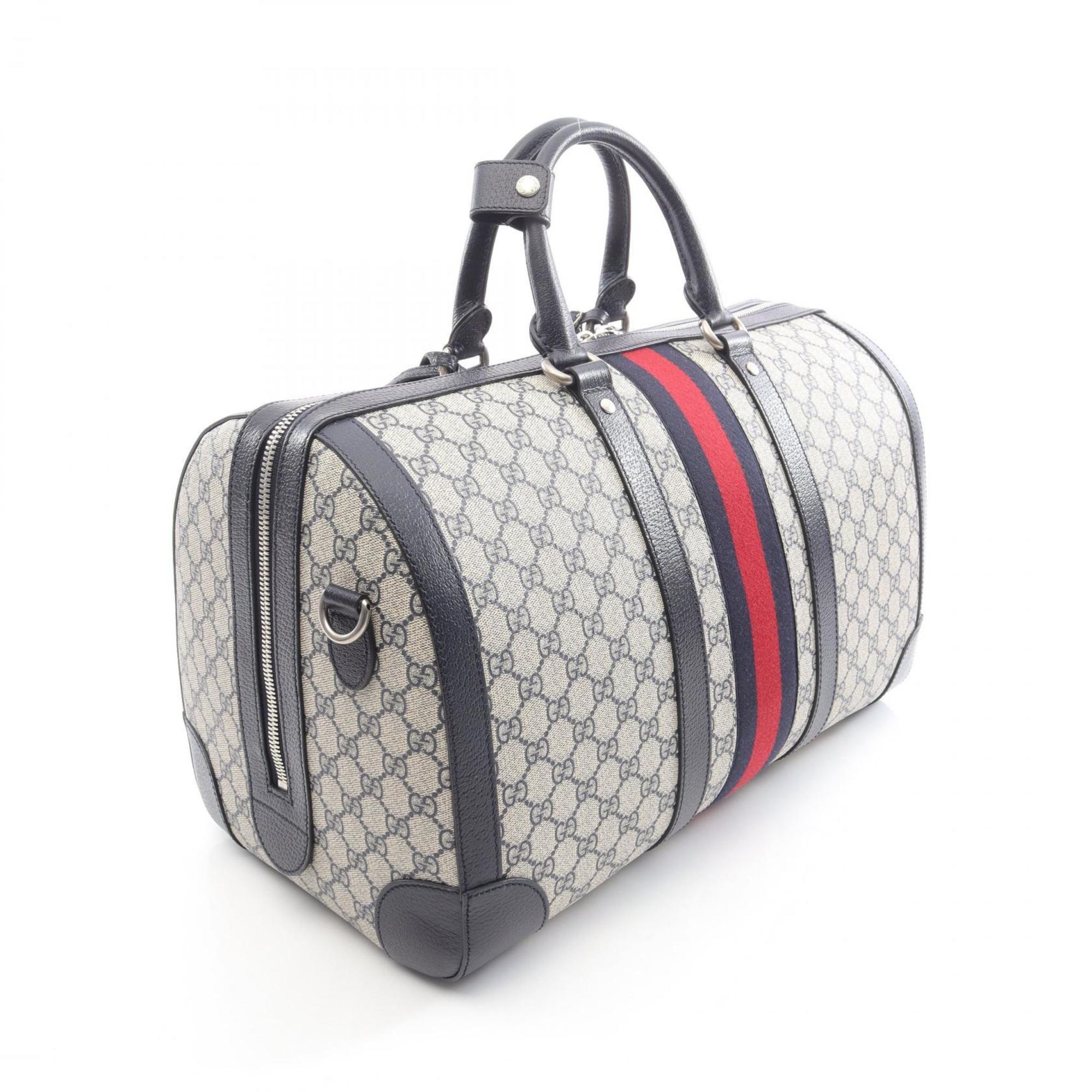 Gucci Ivory Navy Pvc Leather Boston Bag (Pre-Owned)