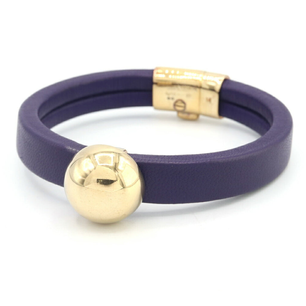 Bottega Veneta Gold Purple Leather Sterling Silver 925 Charm Bracelet (Pre-Owned)