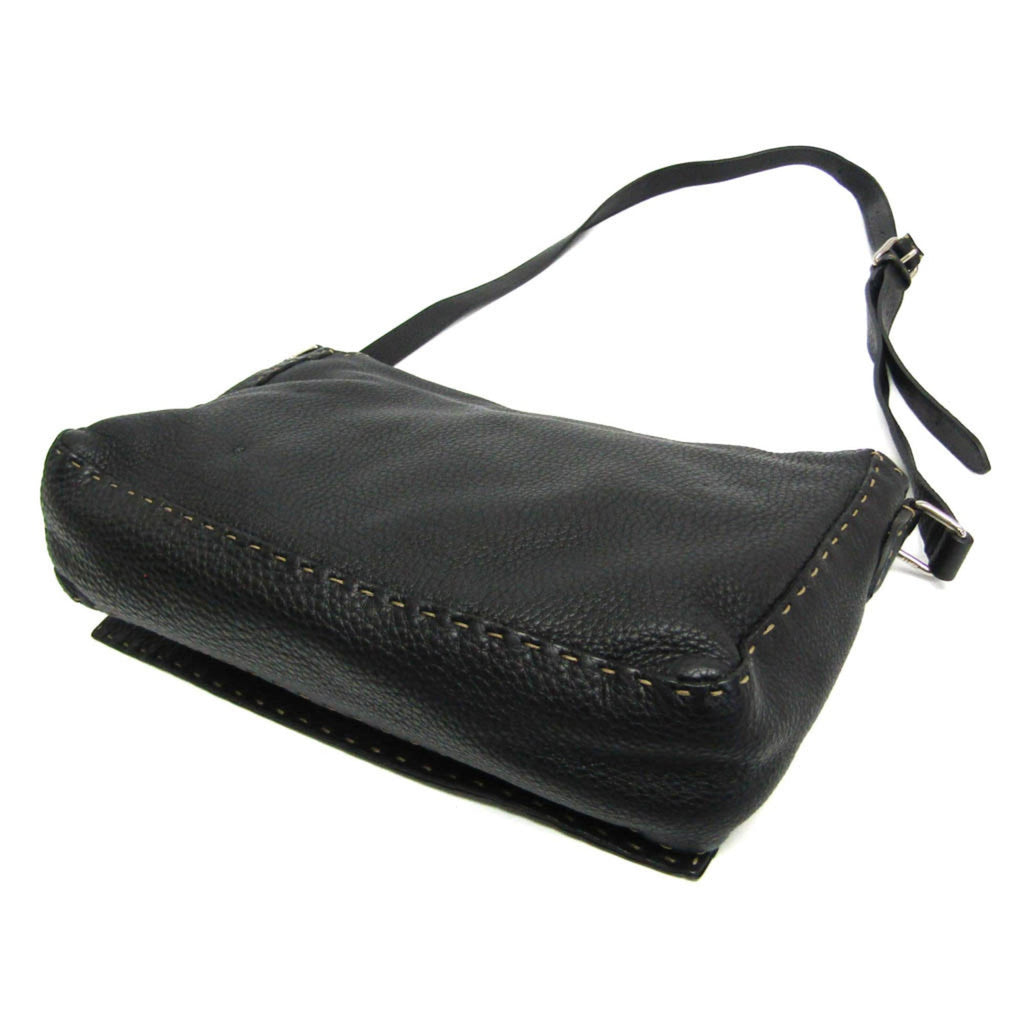 Fendi Selleria Black Leather Messenger Bag Shoulder Bag (Pre-Owned)