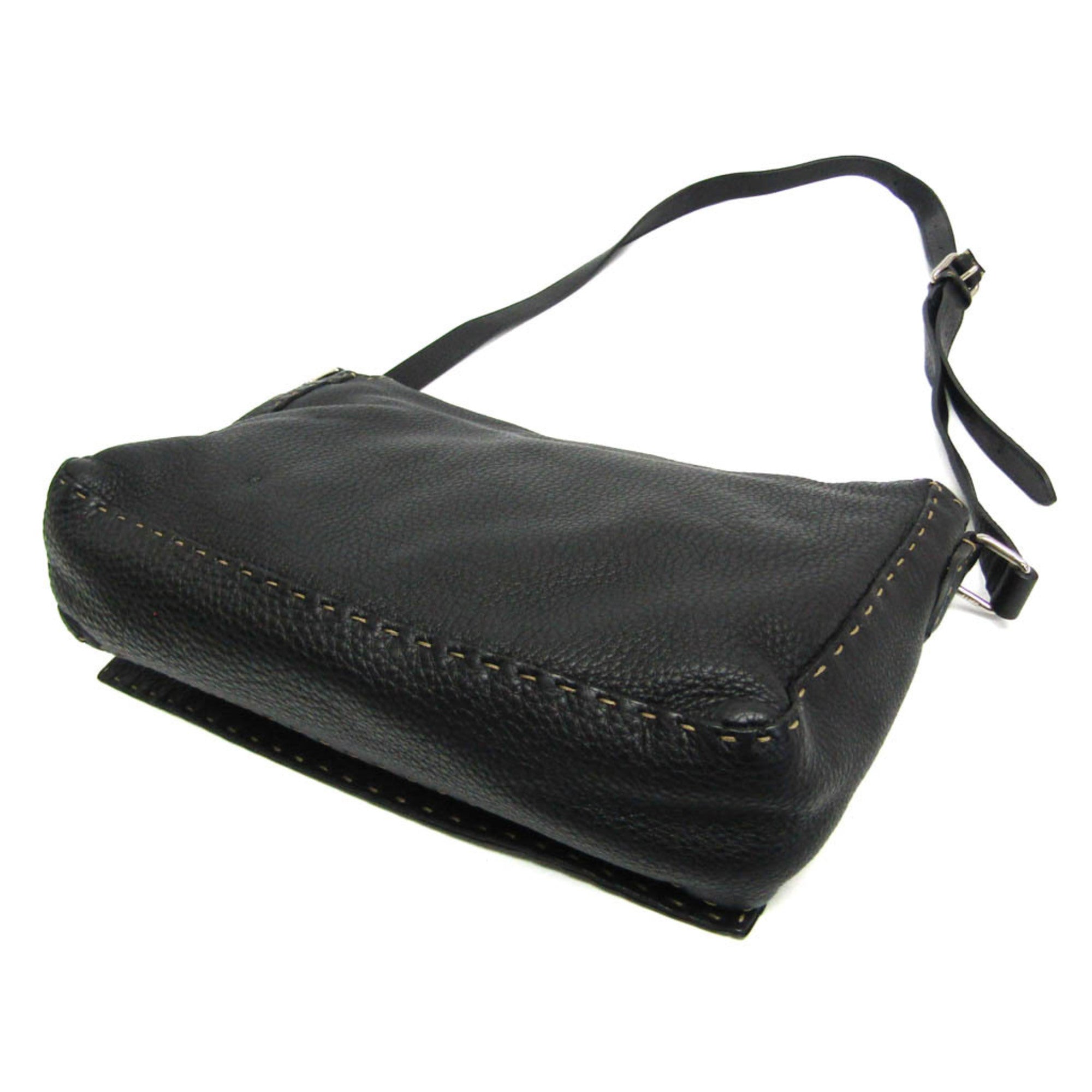 Fendi Selleria Black Leather Messenger Bag Shoulder Bag (Pre-Owned)