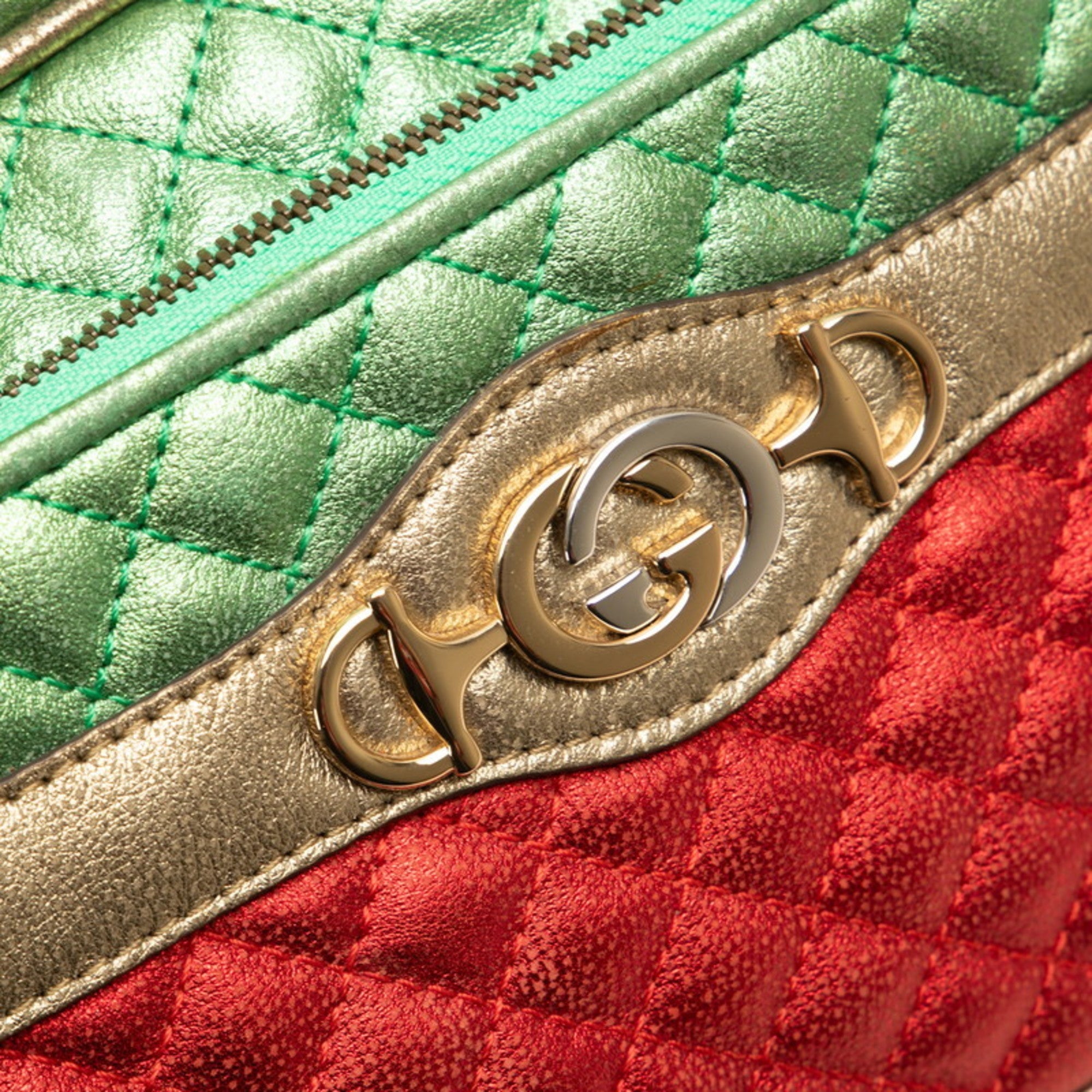 Gucci Gold Green Red Color Leather Clutch Bag (Pre-Owned)