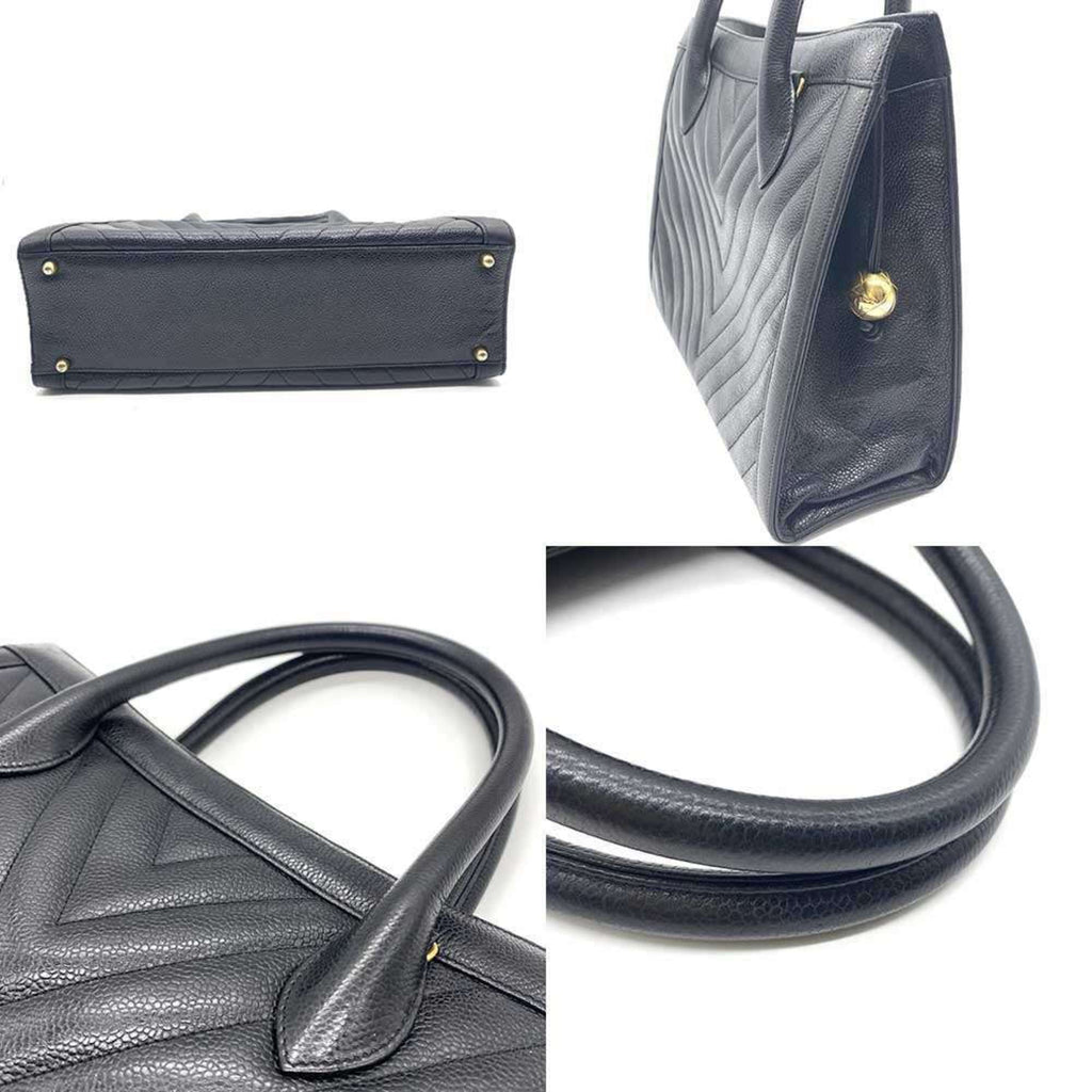 Chanel Black Grained Calfskin Handbag Tote Bag (Pre-Owned)