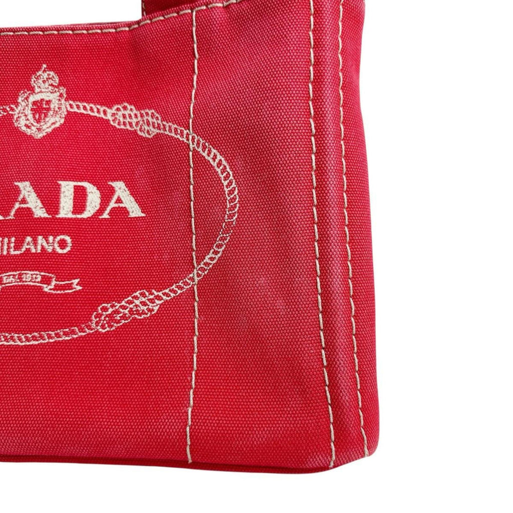 Prada Red Color Canvas Tote Bag (Pre-Owned)