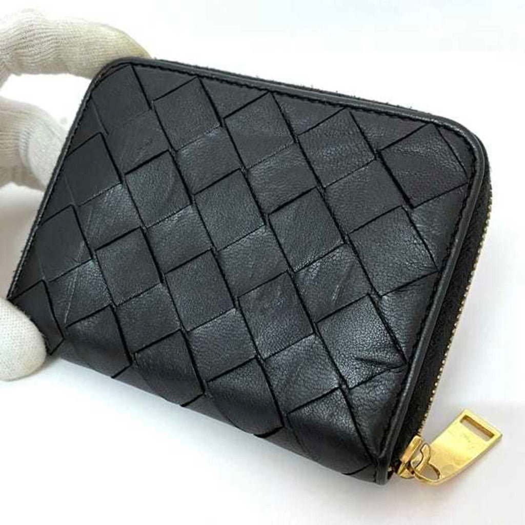 Bottega Veneta Black Leather Coin Purse/Coin Case (Pre-Owned)