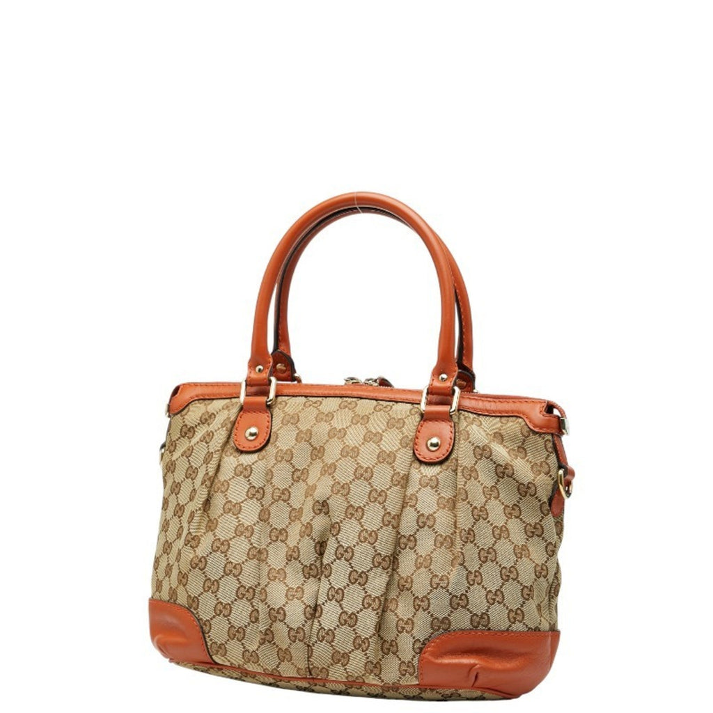 Gucci Beige Orange Canvas Leather Handbag Shoulder Bag (Pre-Owned)