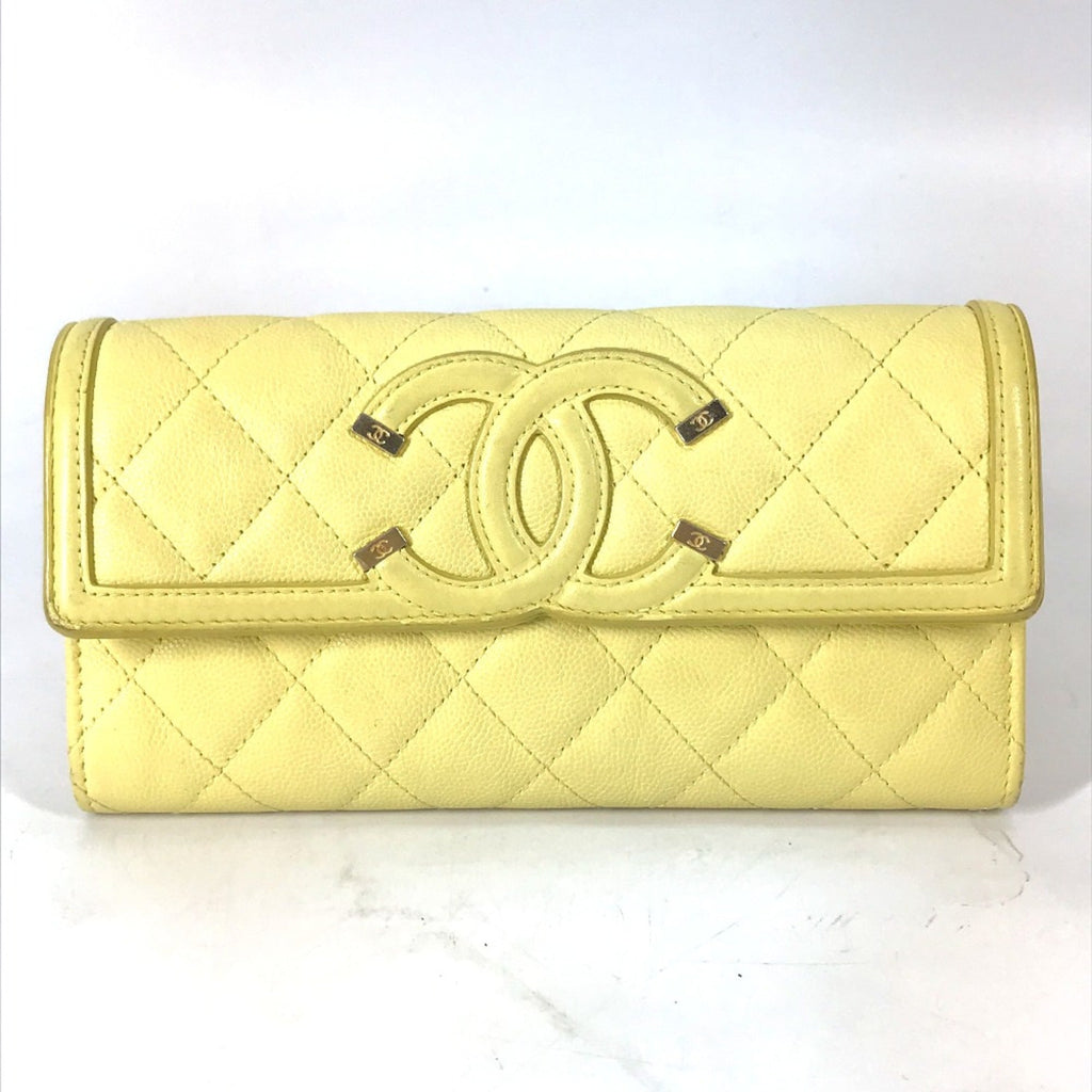 Chanel Yellow Leather Long Wallet (Bi-Fold) (Pre-Owned)