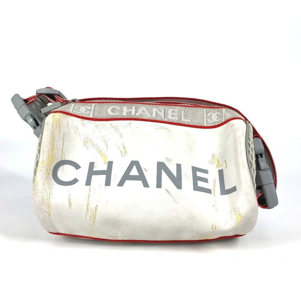 Chanel Red Color White Nylon Handbag Pouch Shoulder Bag (Pre-Owned)