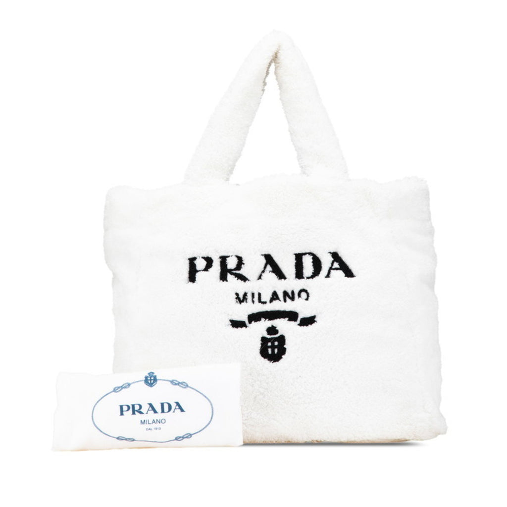 Prada White Pile Fabric Tote Bag (Pre-Owned)
