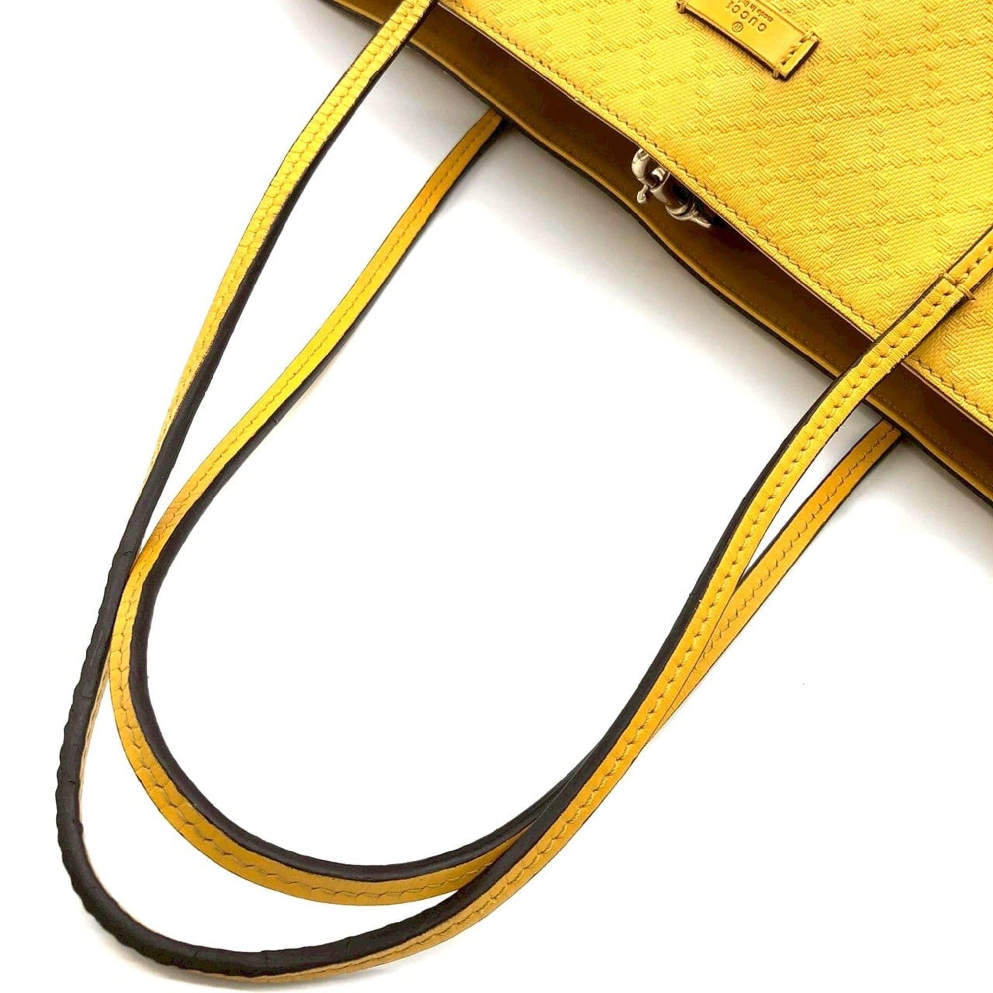 Gucci Diamante Yellow Leather Shoulder Bag Tote Bag (Pre-Owned)