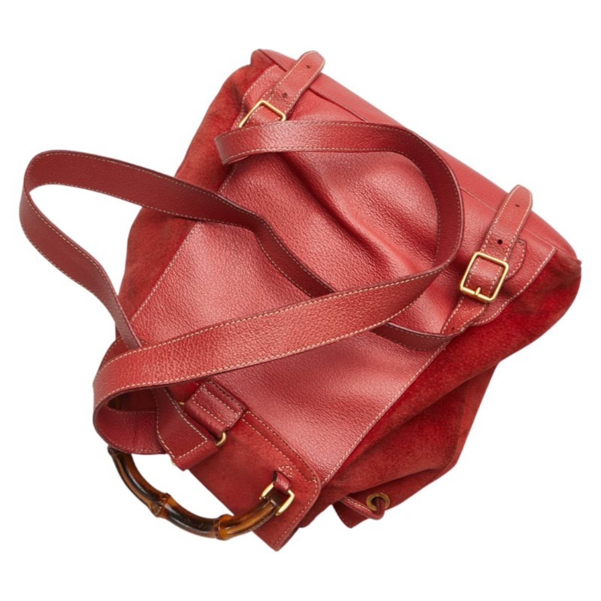Gucci Red Brown Bamboo Leather Backpack (Pre-Owned)