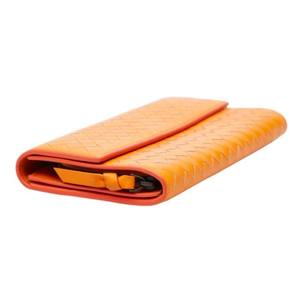 Bottega Veneta Orange Leather Long Wallet (Bi-Fold) (Pre-Owned)