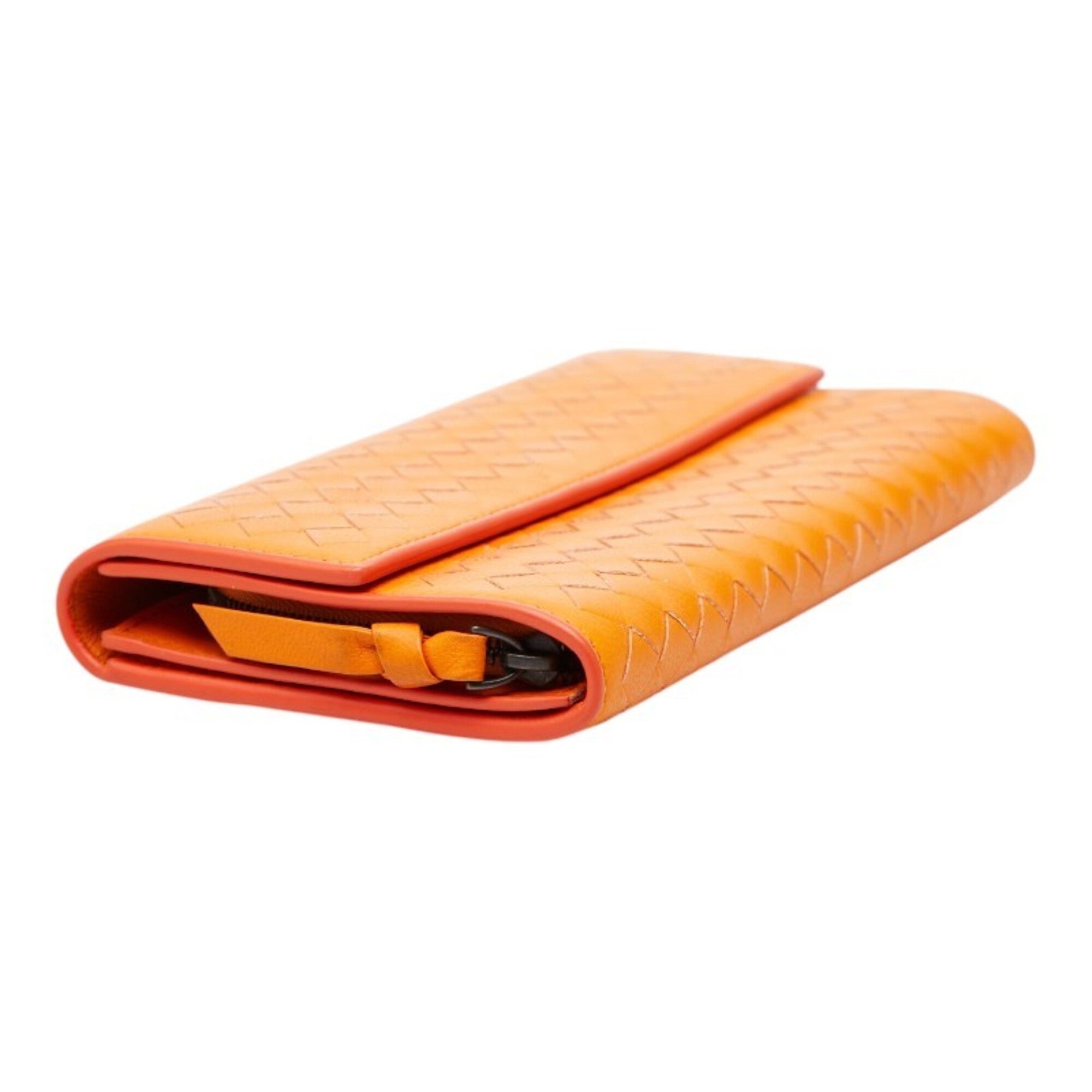 Bottega Veneta Orange Leather Long Wallet (Bi-Fold) (Pre-Owned)
