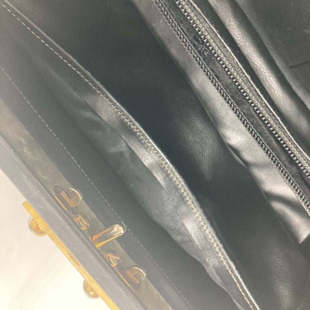 Fendi Pequin Black Leather Pvc Handbag (Pre-Owned)