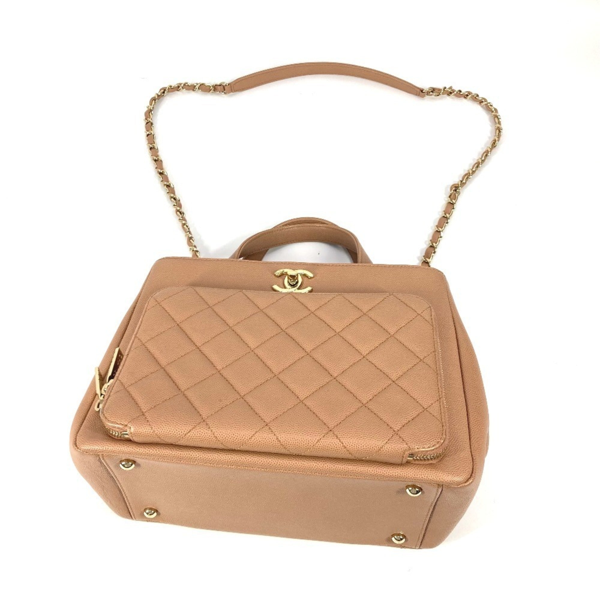 Chanel Beige Grained Calfskin Shoulder Bag Tote Bag (Pre-Owned)
