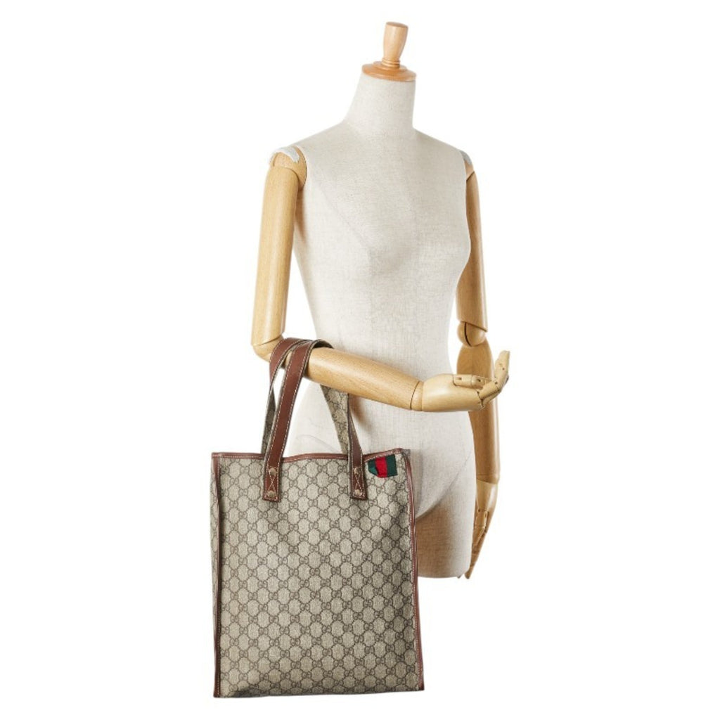 Gucci Sherry Line Beige Brown Pvc Leather Tote Bag (Pre-Owned)