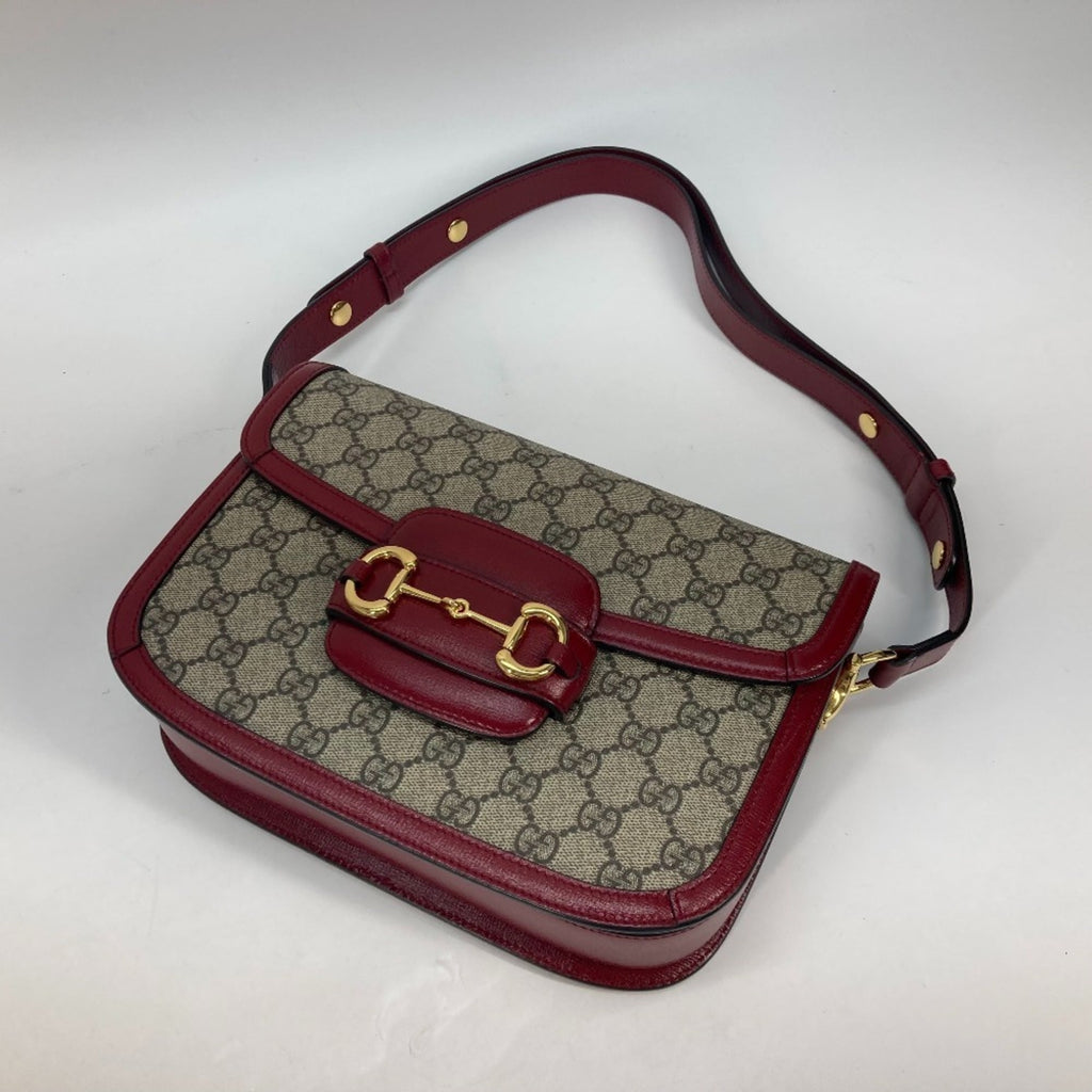 Gucci Beige Red Color Gg Supreme Leather Shoulder Bag (Pre-Owned)