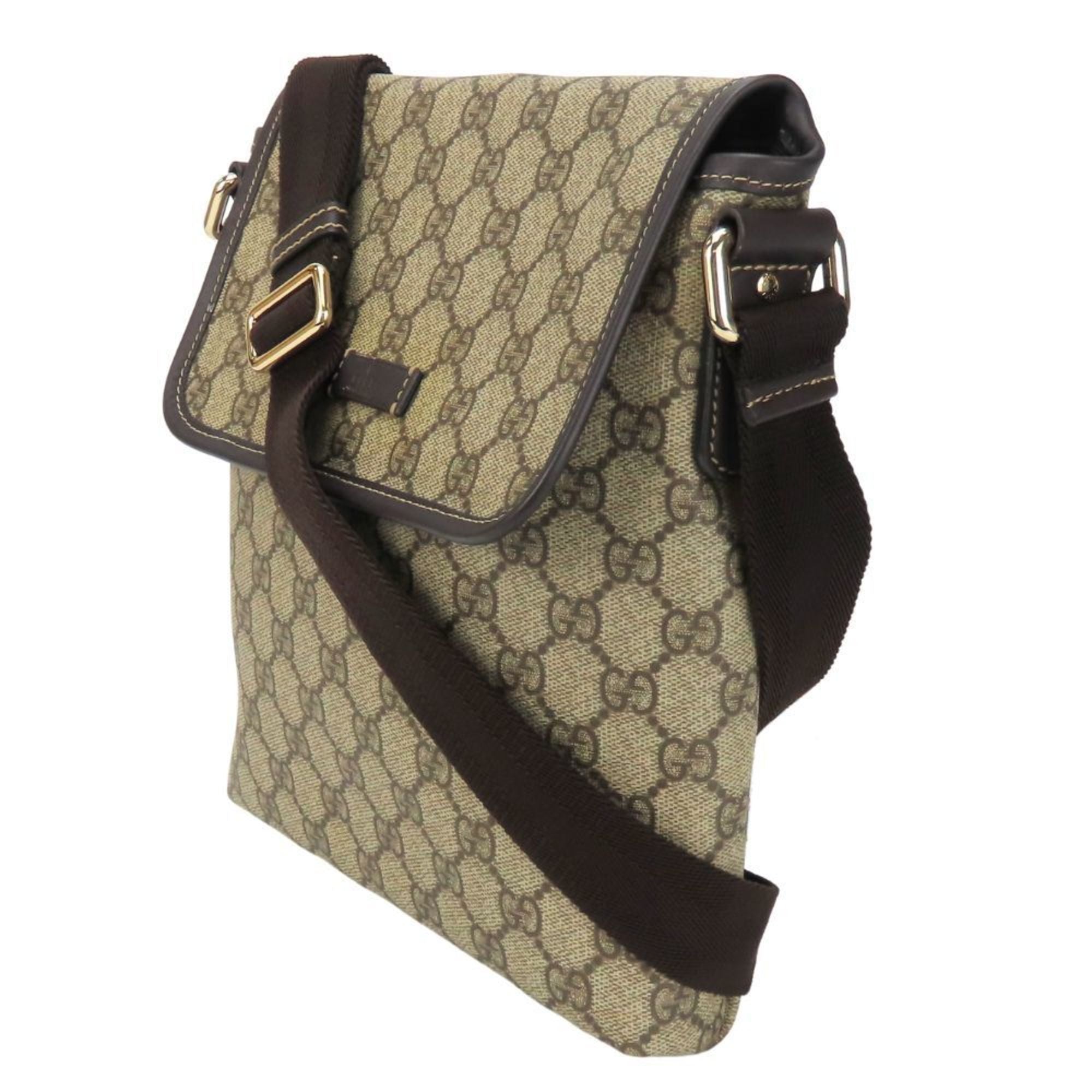 Gucci Beige Dark Brown Gg Supreme Leather Shoulder Bag (Pre-Owned)