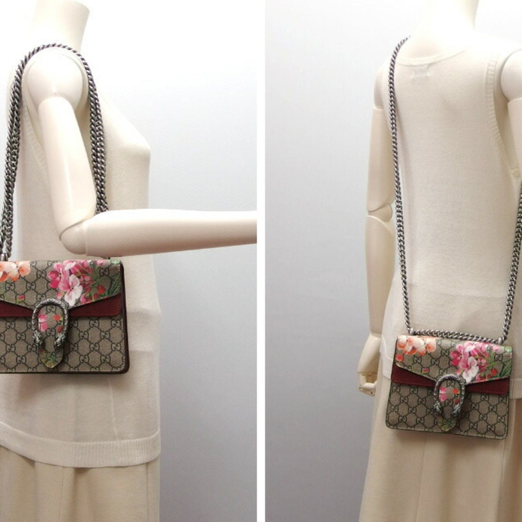Gucci Beige Bordeaux Pink Coated Canvas Suede Shoulder Bag (Pre-Owned)