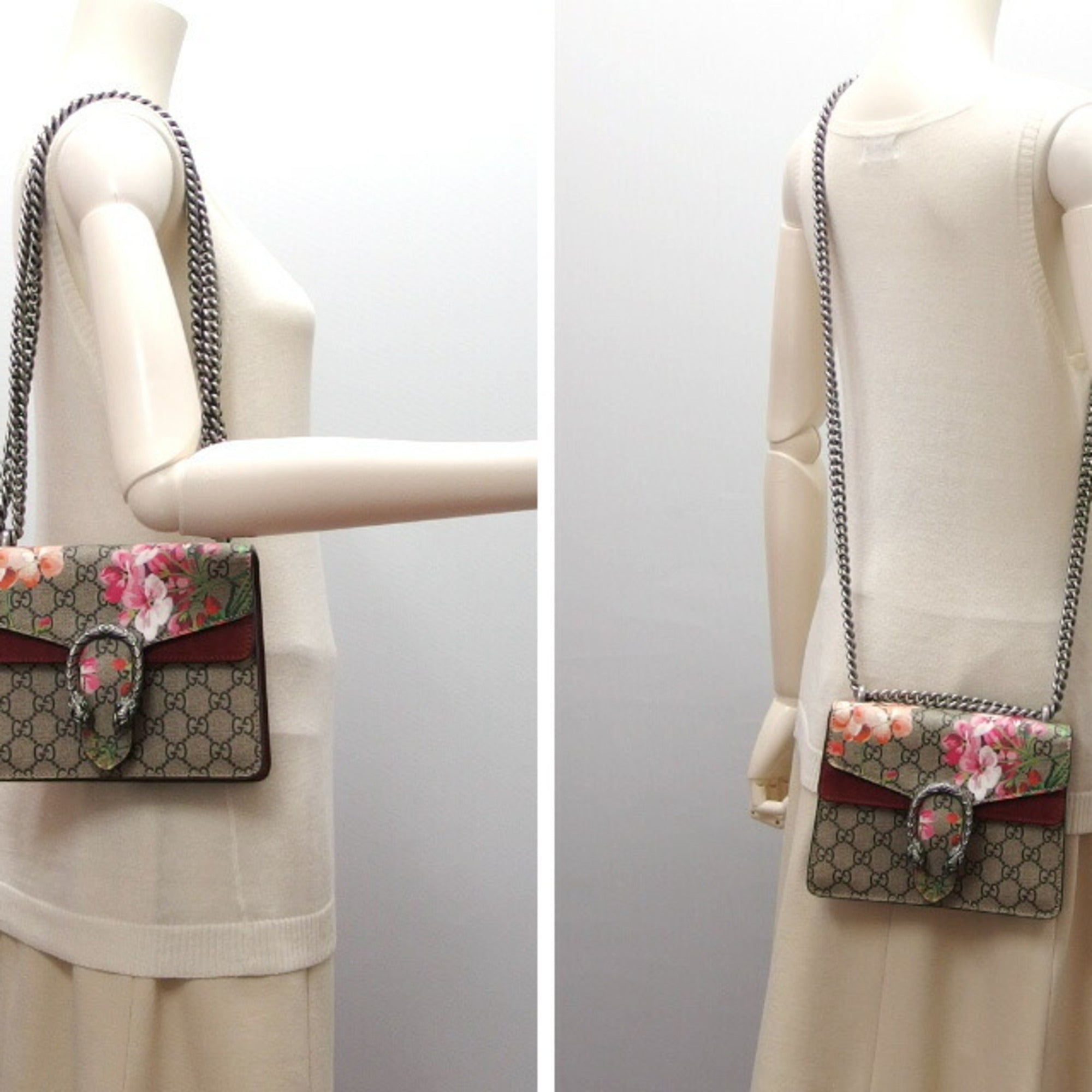 Gucci Beige Bordeaux Pink Coated Canvas Suede Shoulder Bag (Pre-Owned)