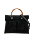 Gucci Bamboo Black Suede Leather Shoulder Bag Tote Bag (Pre-Owned)