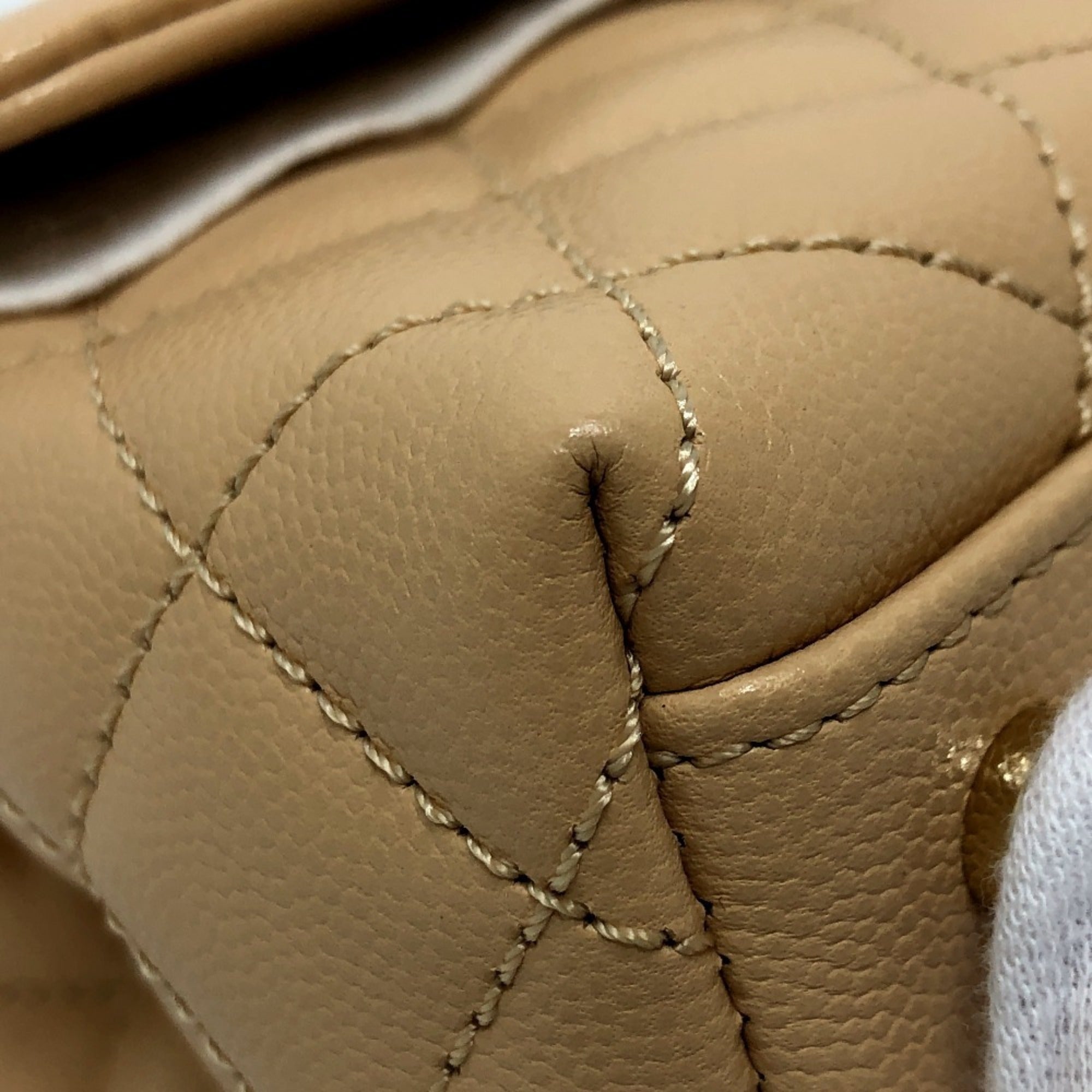 Chanel Beige Grained Calfskin Handbag Shoulder Bag (Pre-Owned)